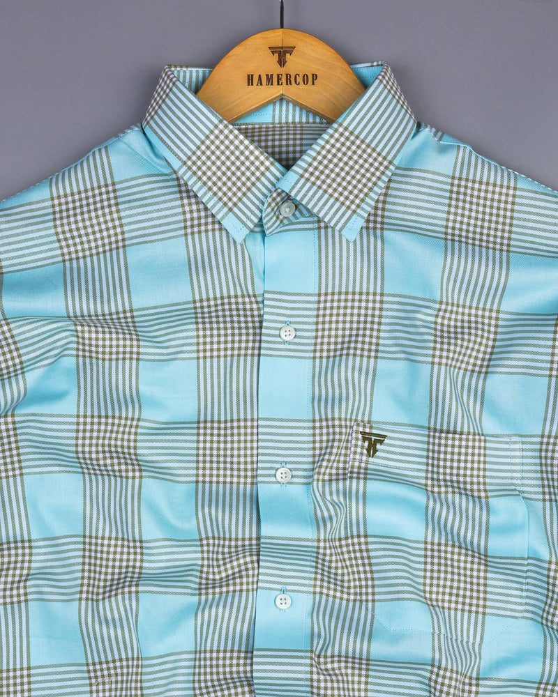 Jester AquaBlue With Brown Twill Check Cotton Shirt