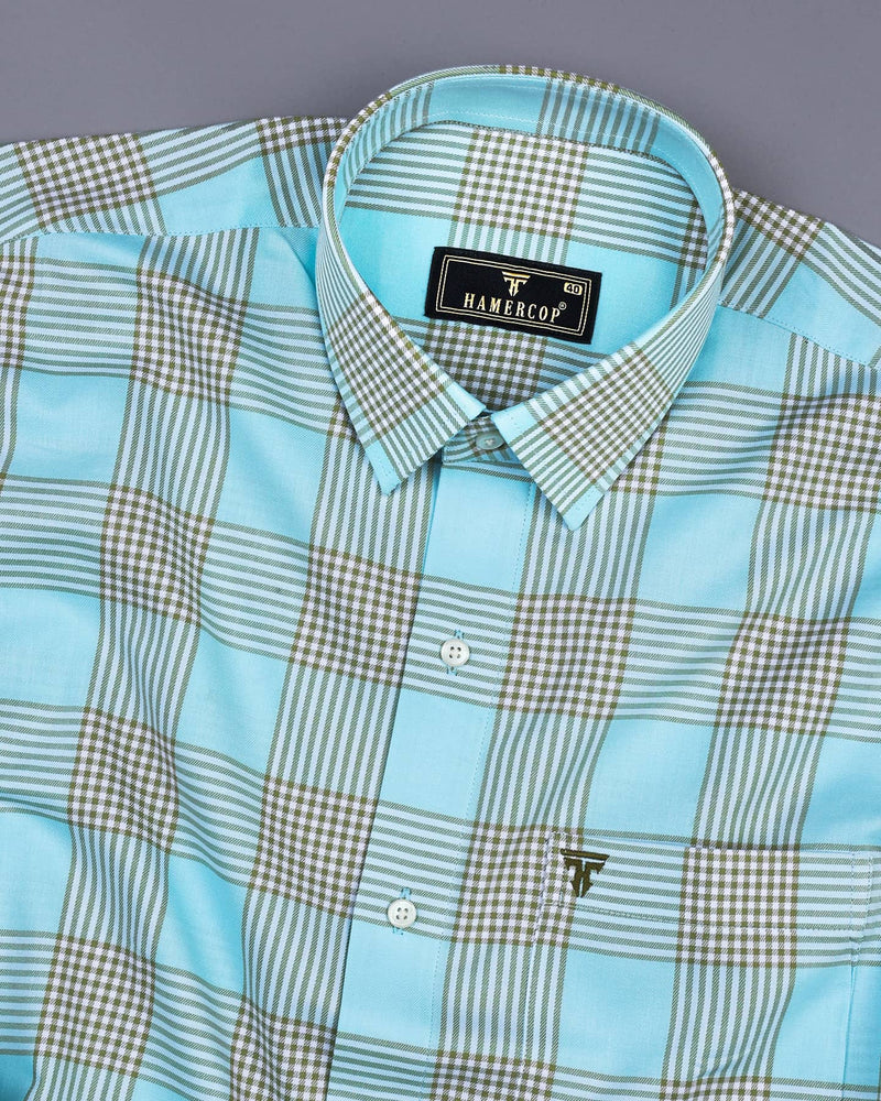 Jester AquaBlue With Brown Twill Check Cotton Shirt