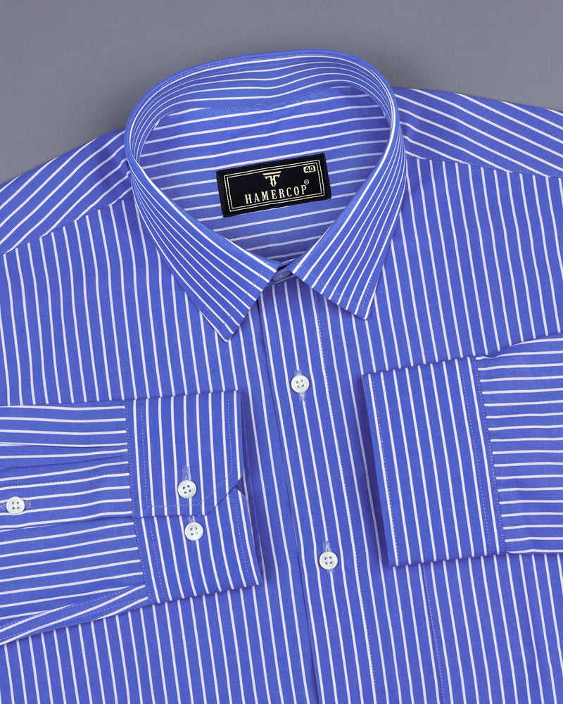 Odate Blue With White Stripe Formal Cotton Shirt