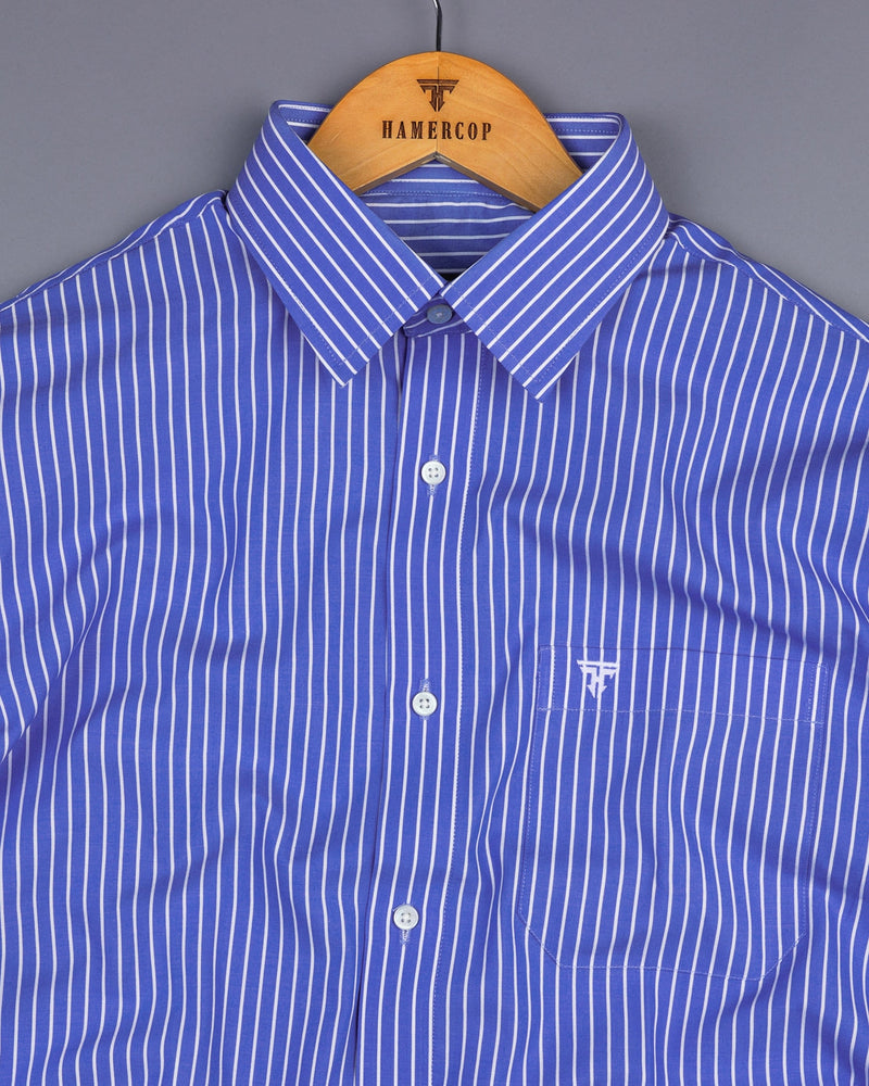 Odate Blue With White Stripe Formal Cotton Shirt