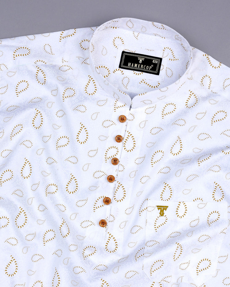 Kenora Cream With White Paisley Printed Satin Shirt Style Kurta