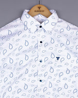 Kenora White With Blue Paisley Printed Satin Cotton Shirt