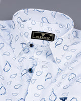 Kenora White With Blue Paisley Printed Satin Cotton Shirt