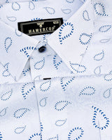 Kenora White With Blue Paisley Printed Satin Cotton Shirt