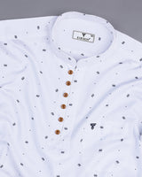 Kitten White With Black Printed Cotton Shirt Style Kurta