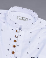 Kitten White With Black Printed Cotton Shirt Style Kurta