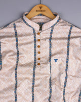 Clay Cream With Blue Stripe Printed Cotton Shirt Style Kurta