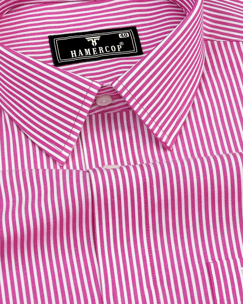 Tetra Pink With White Bengal Stripe Cotton Shirt