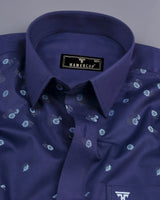 NavyBlue Jacquard Flower Satin Cotton Designer Shirt