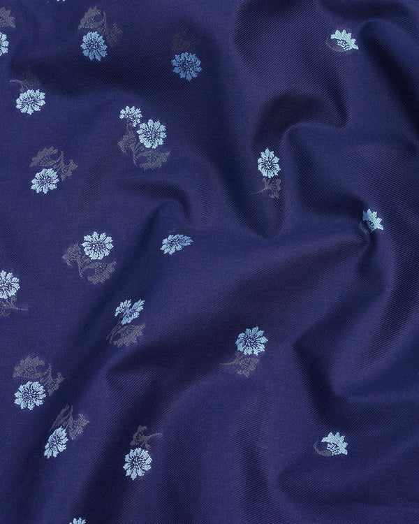 NavyBlue Jacquard Flower Satin Cotton Designer Shirt