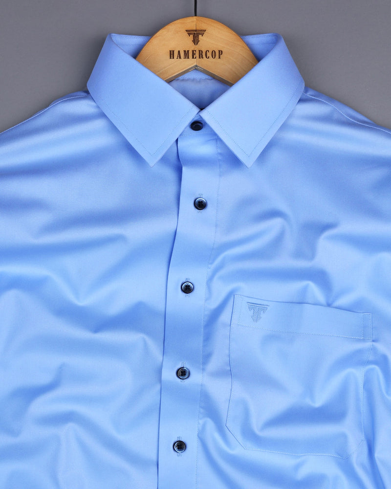 Whale Blue Solid Twill Soft Cotton Formal Shirt