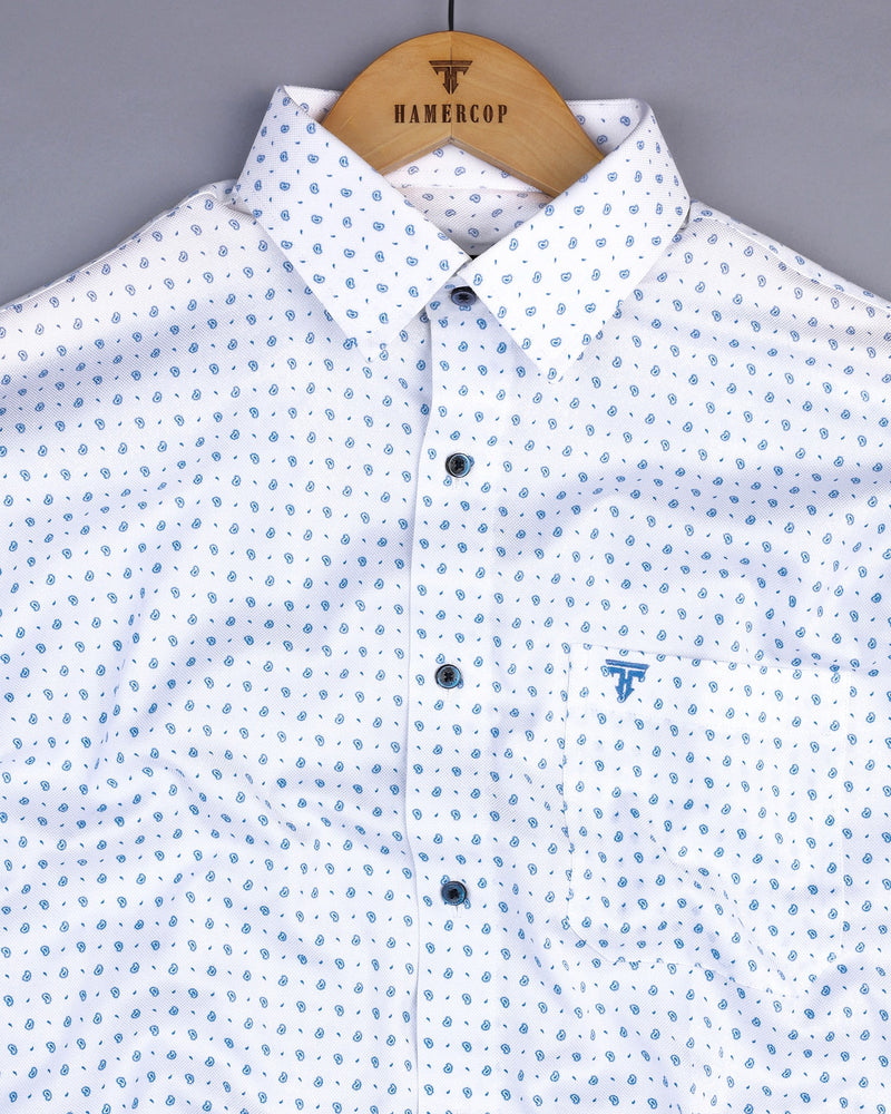 Skyblue With White Small Paisely Printed Dobby Cotton Shirt