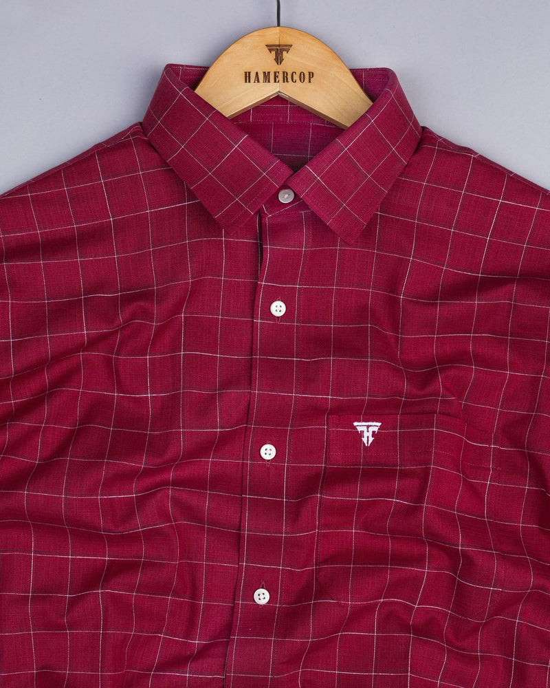Harbin Red With White And Blue Check Amsler Linen Shirt