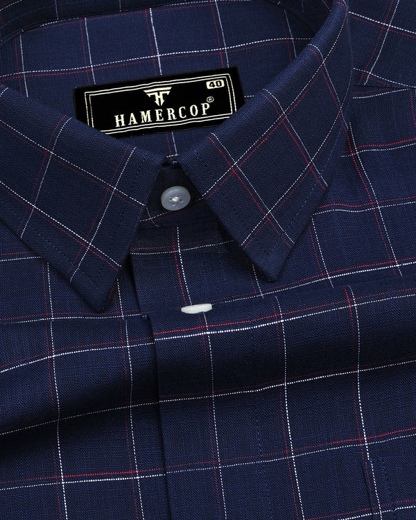 Harbin Blue With White And Red Check Amsler Linen Shirt