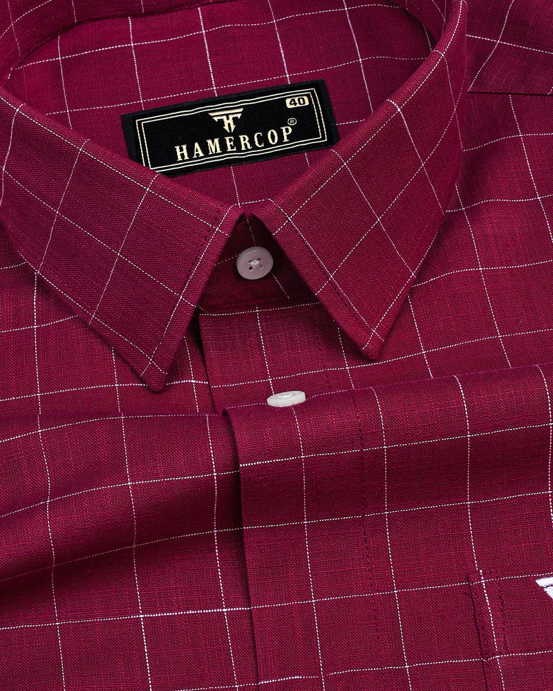 Bloro Beet Red With White Thread Check Amsler Linen Shirt