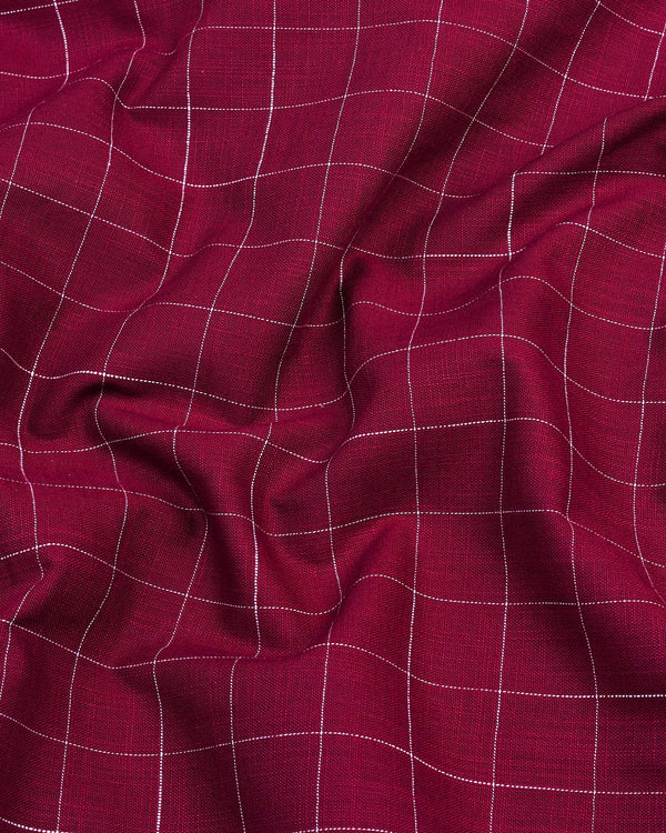 Bloro Beet Red With White Thread Check Amsler Linen Shirt
