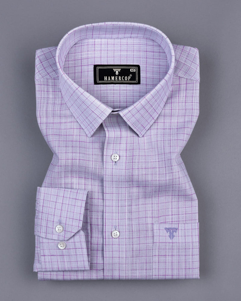Spello Gray With Purple Check Amsler Linen Cotton Shirt
