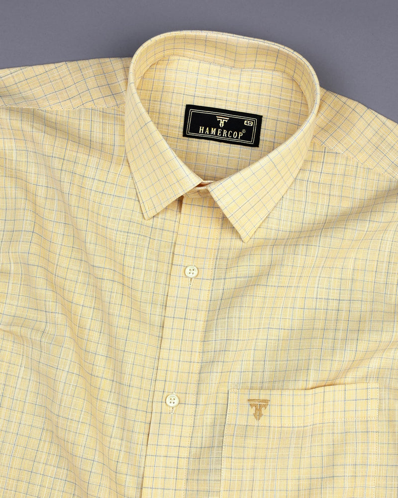 Spello Yellow With Gray Check Amsler Linen Cotton Shirt