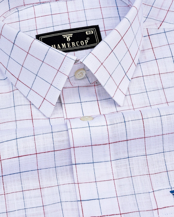 Octet Red With Blue Check White Amsler Linen Shirt