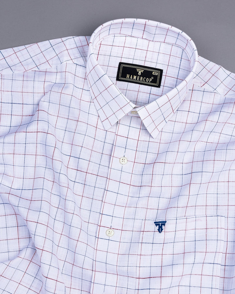 Octet Red With Blue Check White Amsler Linen Shirt