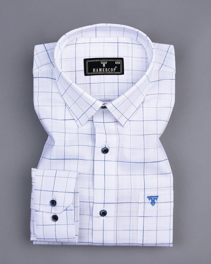 Eden Blue With SkyBlue Check White Linen Cotton Shirt
