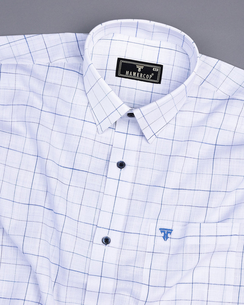 Eden Blue With SkyBlue Check White Linen Cotton Shirt