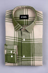 Avocado green with cream herringbone texture windowpane check shirt