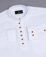 Syria White Solid Dobby Cotton Shirt Style Kurta