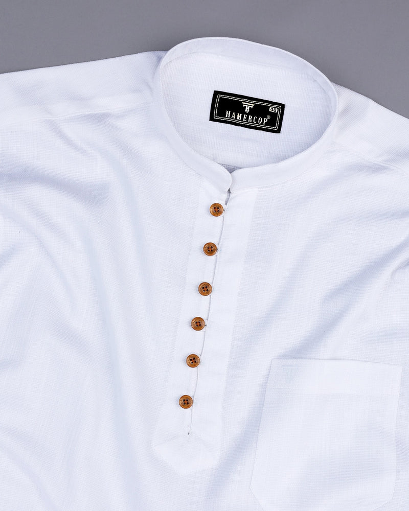 Syria White Solid Dobby Cotton Shirt Style Kurta