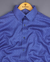 Revora Blue Flower Printed Self Stripe Dobby Cotton Shirt