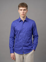 Revora Blue Flower Printed Self Stripe Dobby Cotton Shirt