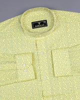 Revora Yellow Flower Printed Self Stripe Dobby Cotton Shirt