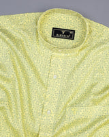 Revora Yellow Flower Printed Self Stripe Dobby Cotton Shirt