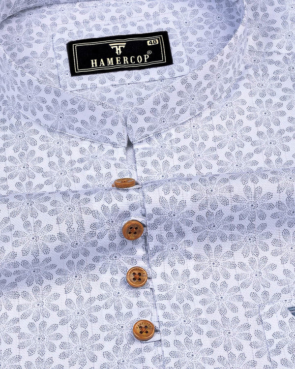 Revora White Flower Printed Dobby Cotton Kurta Shirt – Hamercop