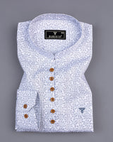 Revora White Flower Printed Dobby Cotton Shirt Style Kurta
