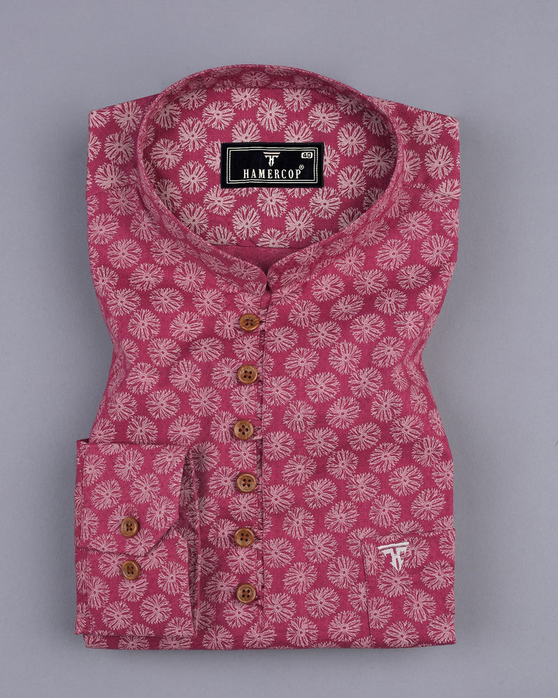 Pink Passion Flower Printed Dobby Cotton Shirt Style Kurta