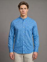 Blue Passion Flower Printed Dobby Formal Cotton Shirt