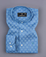 Blue Passion Flower Printed Dobby Formal Cotton Shirt