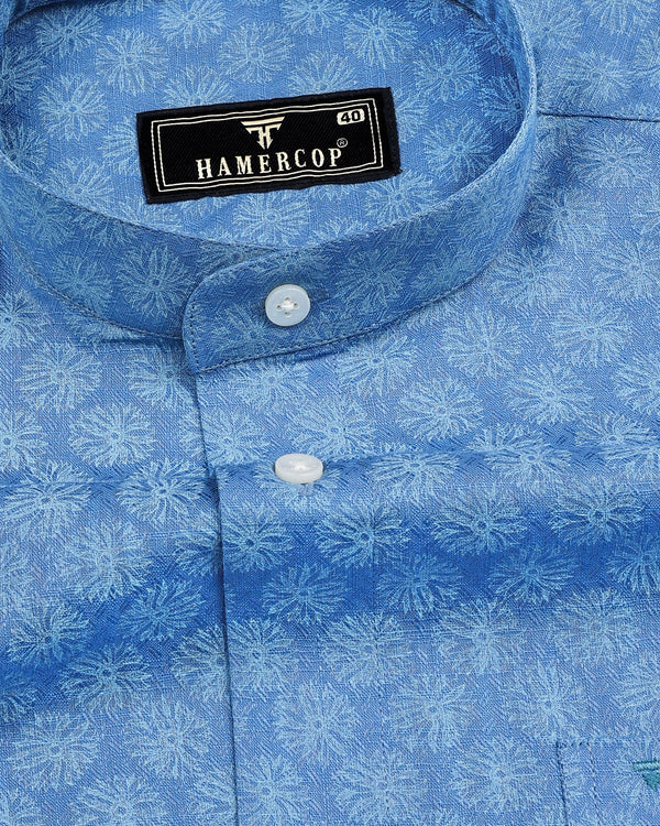 Blue Passion Flower Printed  Formal Cotton Shirt