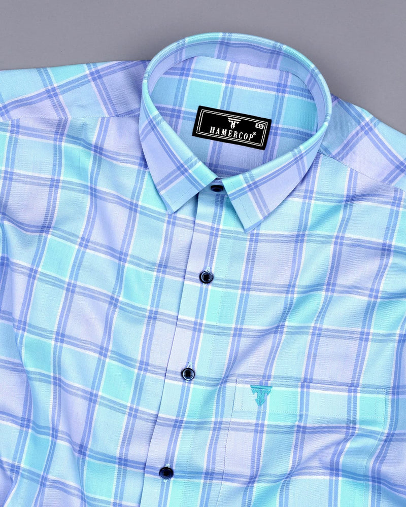 Opera Blue With Skyblue Twill Check Cotton Shirt