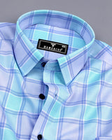 Opera Blue With Skyblue Twill Check Cotton Shirt