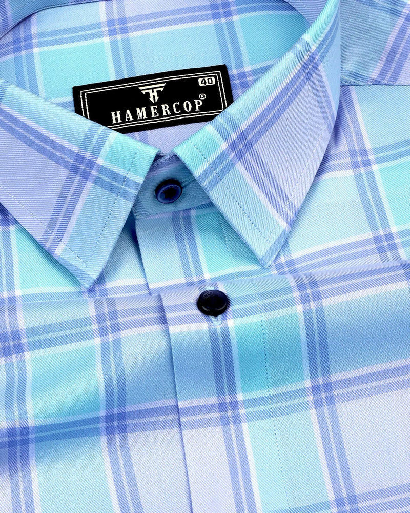 Opera Blue With Skyblue Twill Check Cotton Shirt