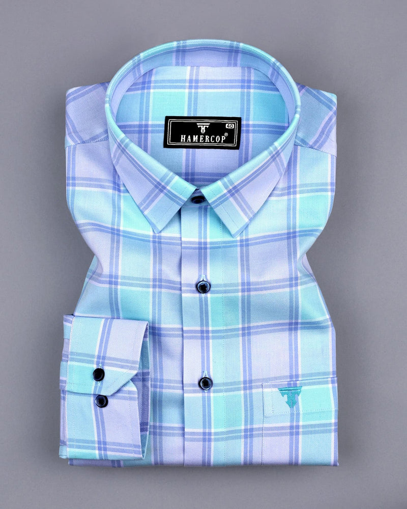 Opera Blue With Skyblue Twill Check Cotton Shirt