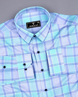 Opera Blue With Skyblue Twill Check Cotton Shirt