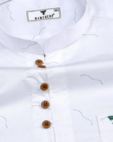 Spark Green With White Printed Satin Shirt Style Kurta