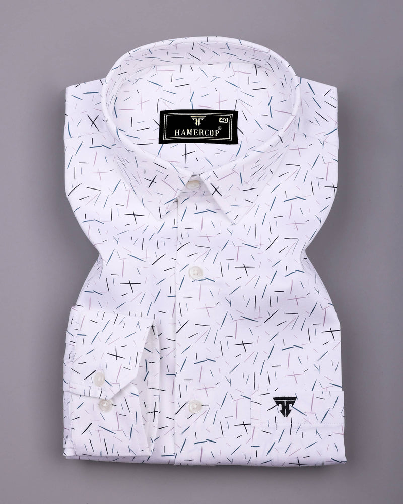 Denver White With Green And Pink Printed Satin Cotton Shirt