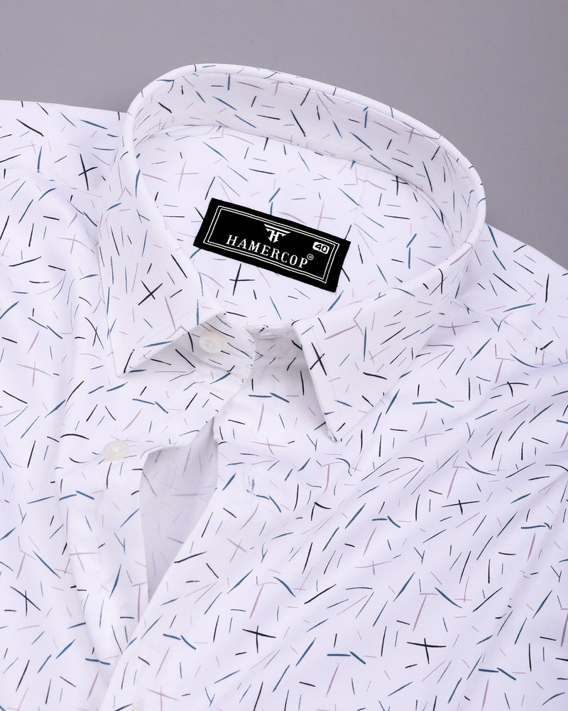 Denver White With Green And Pink Printed Satin Cotton Shirt