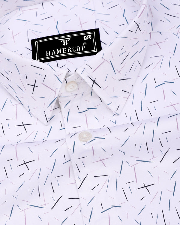 Denver White With Green And Pink Printed Satin Cotton Shirt