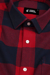Red and Dark blue herringbone texture windowpane Flannel check shirt