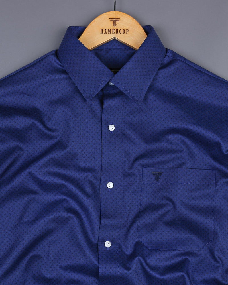 Orca Blue With Black Tringle Printed Dobby Cotton Shirt
